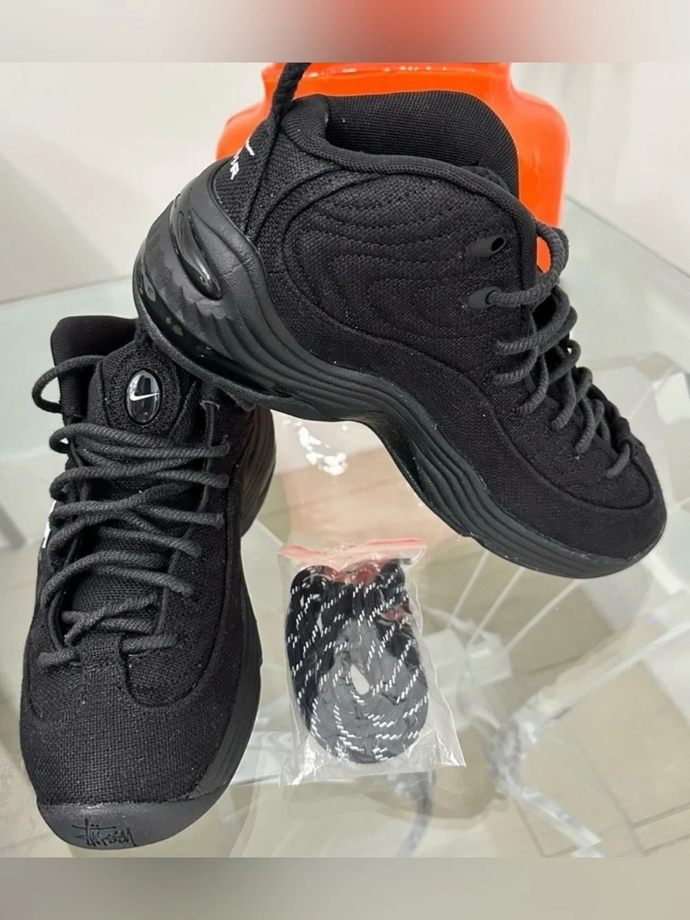 Stussy x Nike Air Penny 2 Black Sneakers SZ 6M 7.5W Athleisure NWOT Retail $200